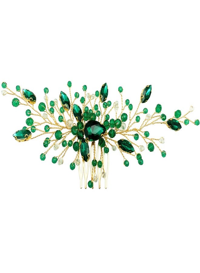 BETITETO Bride Wedding Hair Comb Green Crystal Golden Bridal Hair Vine Piece Accessories for Women Girls Party Photography (Green) - Image 1